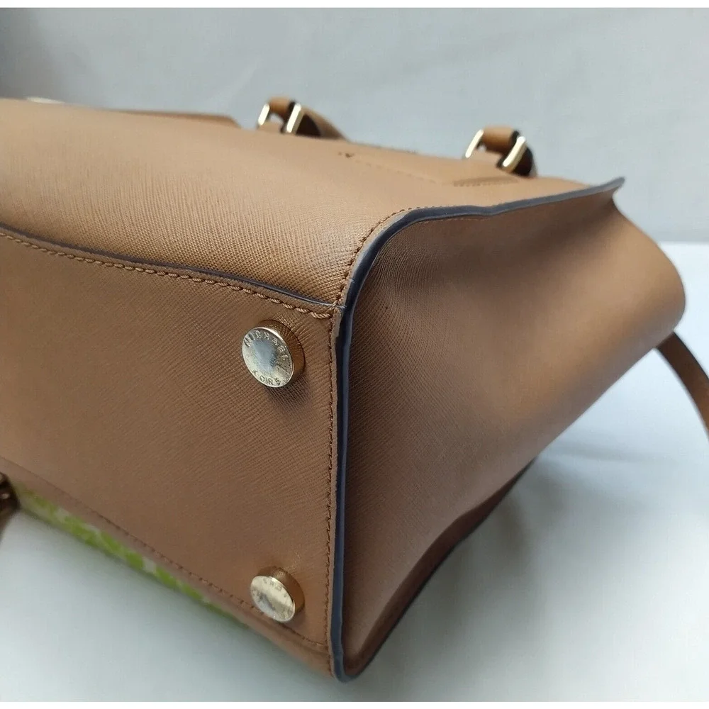 Michael Kors Brown Leather Double Handle Zipper Closure Satchel Bag